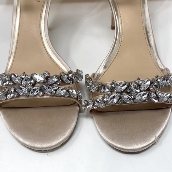 JEWEL BADGLEY MISCHKA Caroline Rhinestone Champagne Ankle Beaded Heels Size 7.5 - Picture 5 of 16